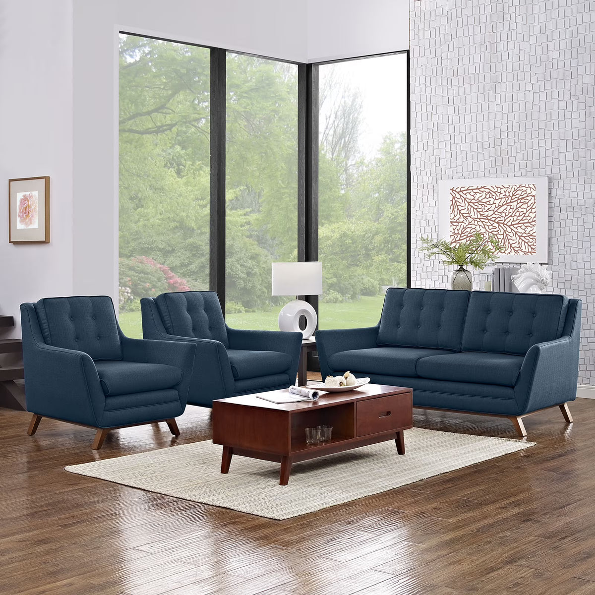 Azure 3 Piece Upholstered Fabric Living Room Set N530829