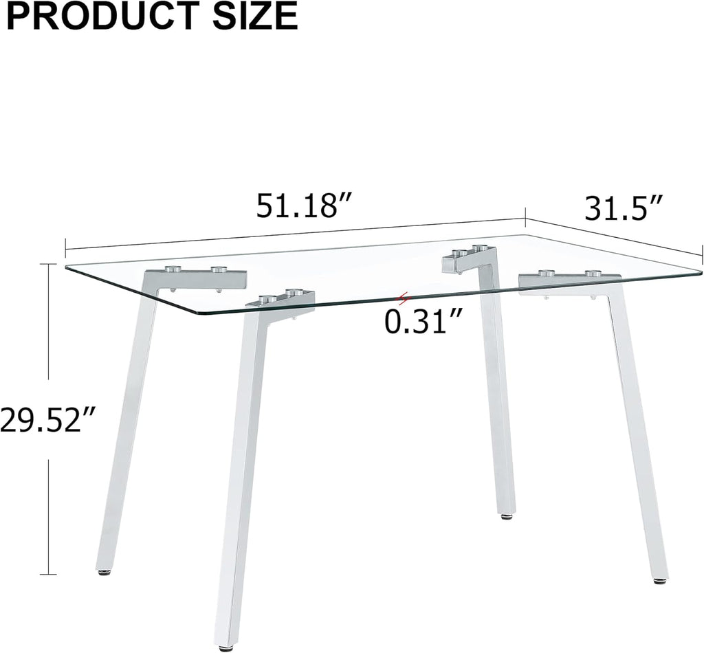 Rectangular Glass Dining Table with Tempered Glass Top and Silver Metal Legs M571408