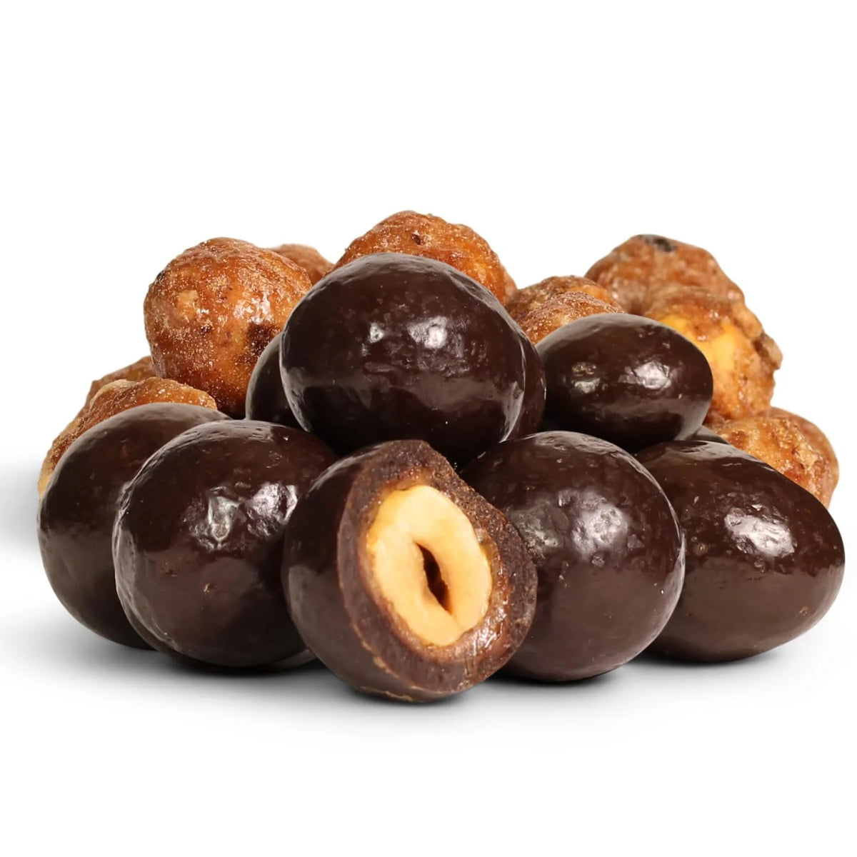 Dark Chocolate Covered Toffee Coated Hazelnuts 10 lbs Bulk Bag P56735