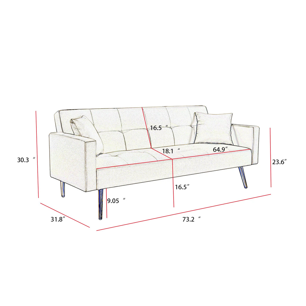 Gray Velvet Convertible Sofa Bed with 2 Pillows W808538
