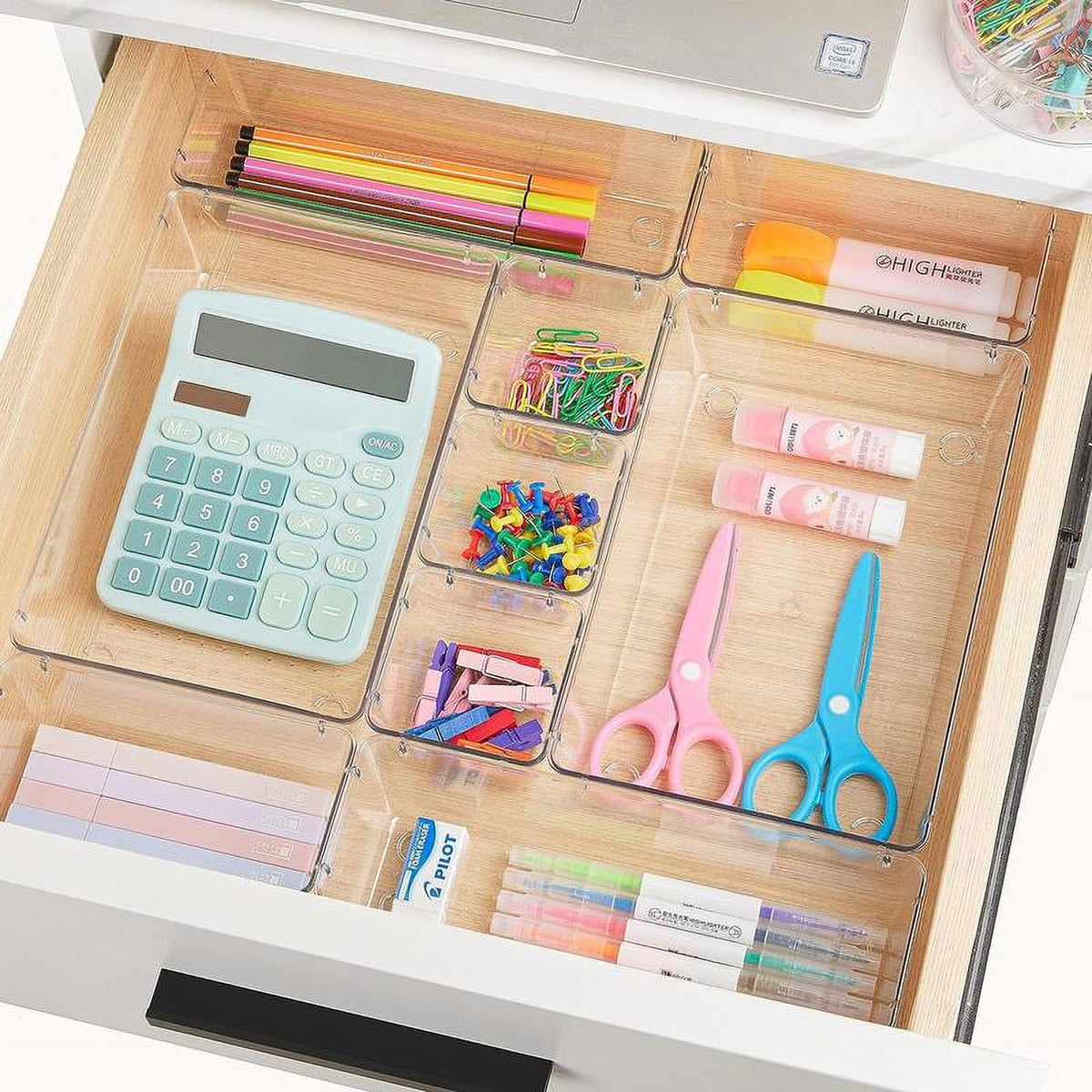 25 Count Clear Plastic Drawer Organizers Set, 4-Size Storage Bins J508