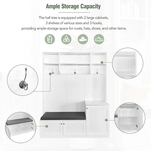 Black Hall Tree with Shoe Cabinet and Hanging Hooks A70673
