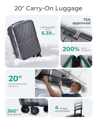 Black 20 inch Polycarbonate Hardside Carry On Luggage M9943