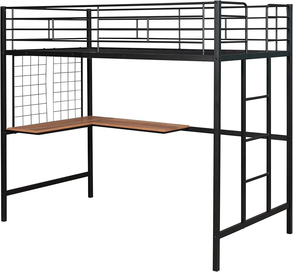 Metal Loft Bed with L-Shape Desk and Guardrails G136593