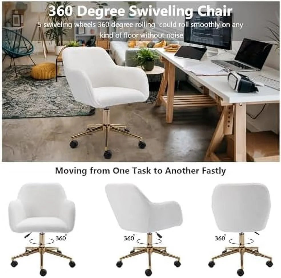 White Sherpa Desk Chair with Wheels and Arms L623955