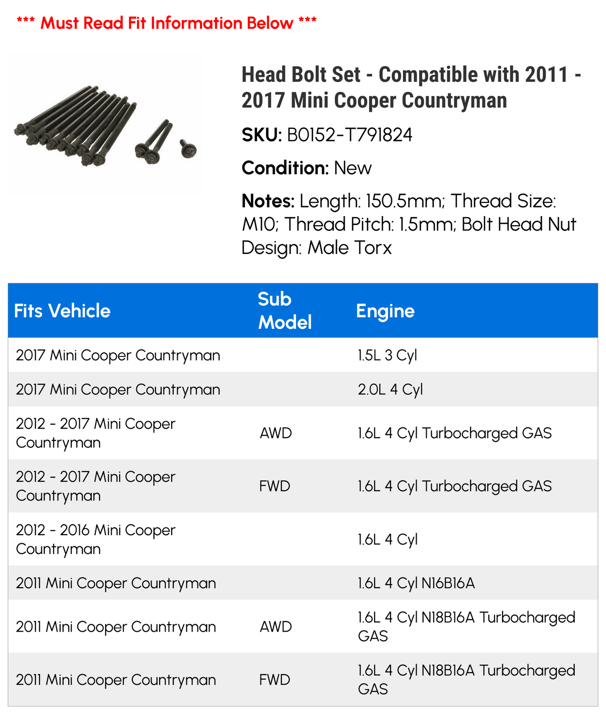 Head Bolt Set D27685