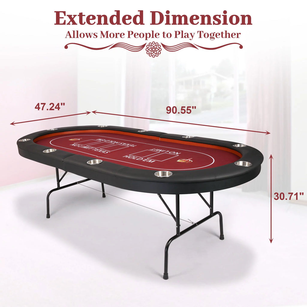 Foldable Poker Table 10 Players Red Felt I50482