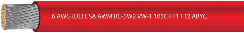 6 AWG Marine Grade Tinned Copper Boat Battery Cable 600 Volts Red 25 Feet Pack of 2 E764197