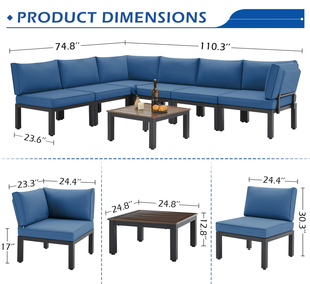 7 Pieces Metal Patio Furniture Set with Cushions and Table S890930