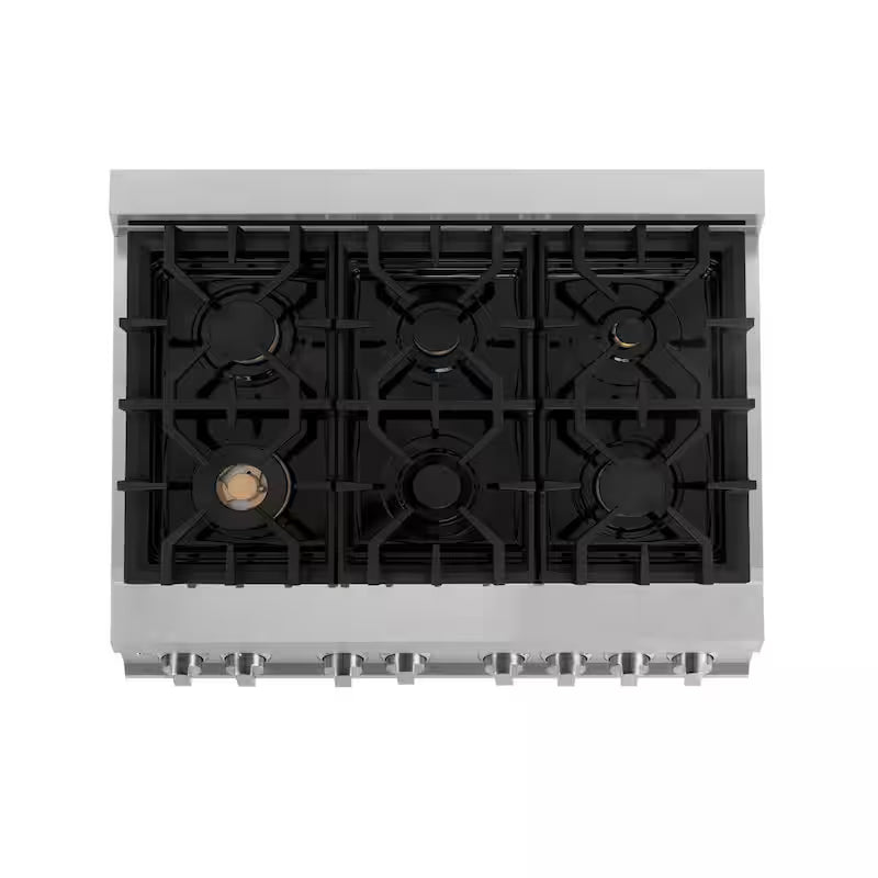 6-Burner Dual Fuel Range with Black Matte Door in Stainless Steel and Polished Gold T3541