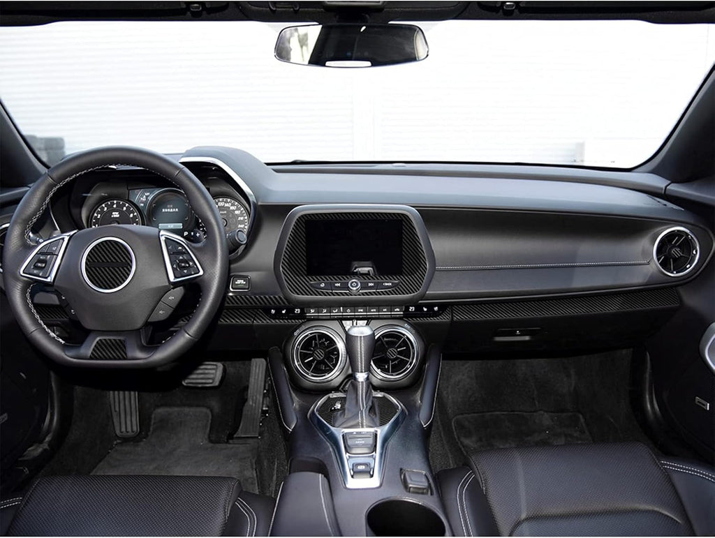 Carbon Fiber Texture Vinyl Wrap Center Console Dashboard Cover for Chevrolet Camaro 28PCS Black Z962038