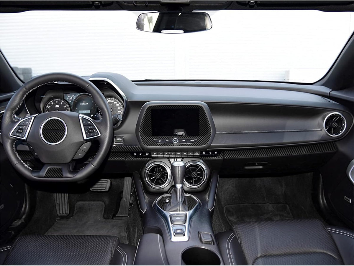 Carbon Fiber Texture Vinyl Wrap Center Console Dashboard Cover for Chevrolet Camaro 28PCS Black Z962038