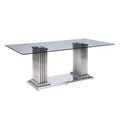 Stainless Steel Clear Glass Dining Table with Double Pedestal Y90997