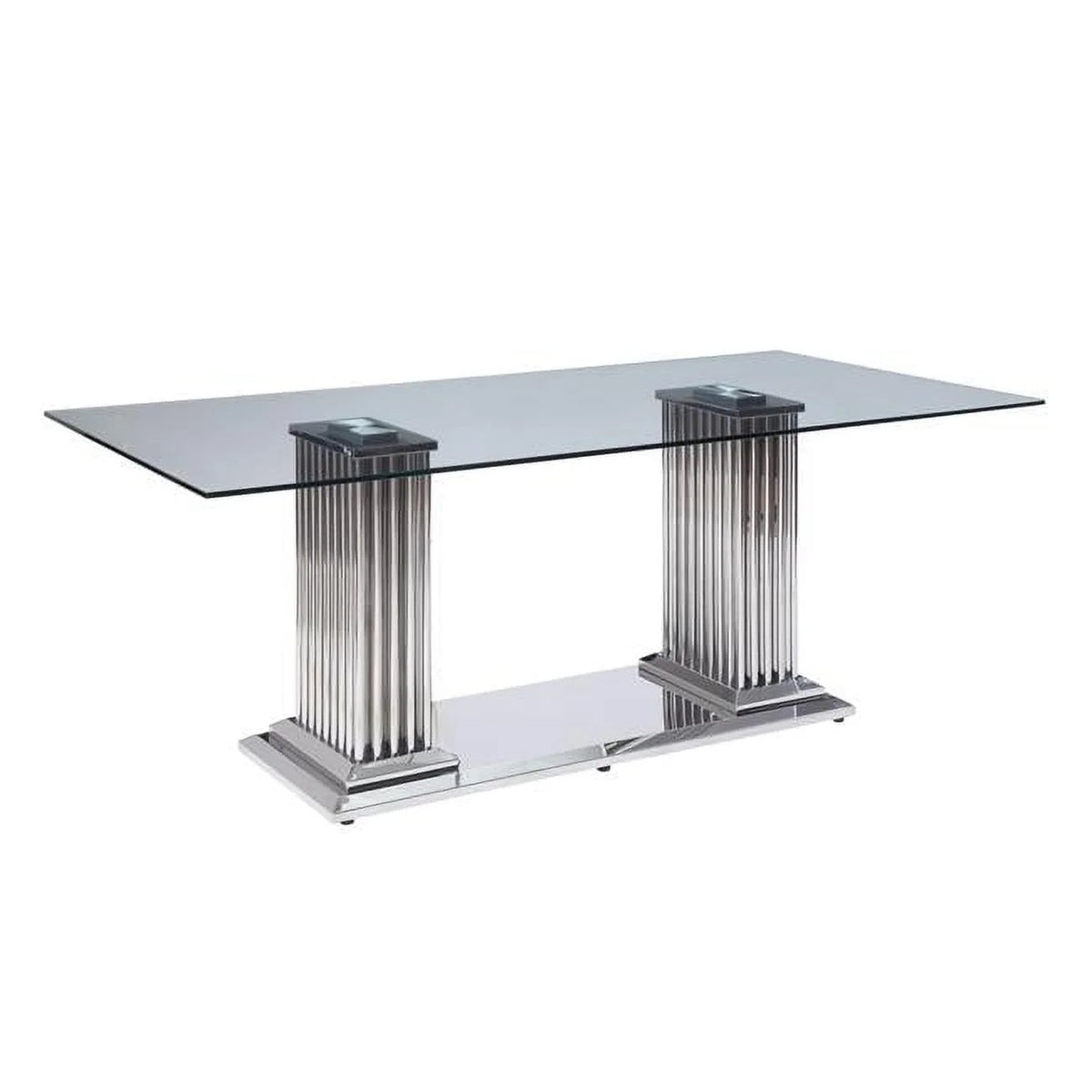 Stainless Steel Clear Glass Dining Table with Double Pedestal Y90997