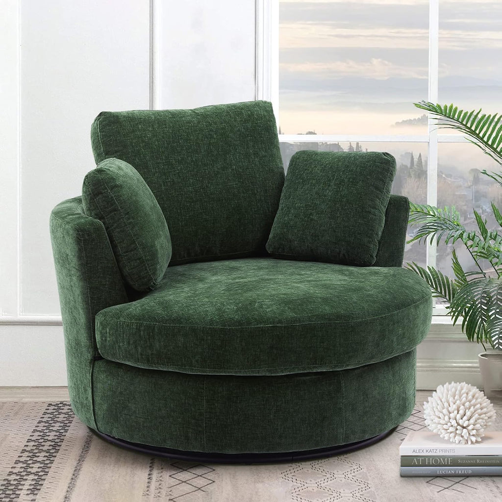 Green Chenille Oversized Swivel Barrel Chair M107561