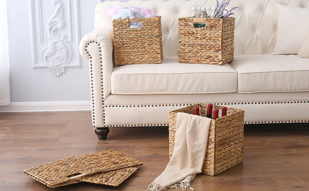 12x12x12 4 Pack Water Hyacinth Wicker Cube Storage Baskets X596530