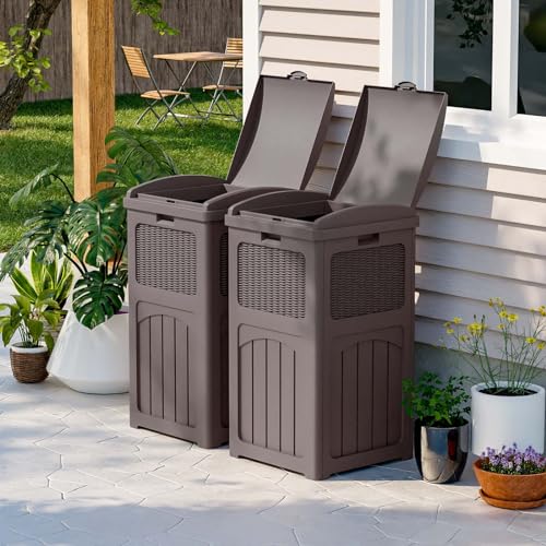 Black 36 Gallon Resin Outdoor Trash Can with Lid R2688