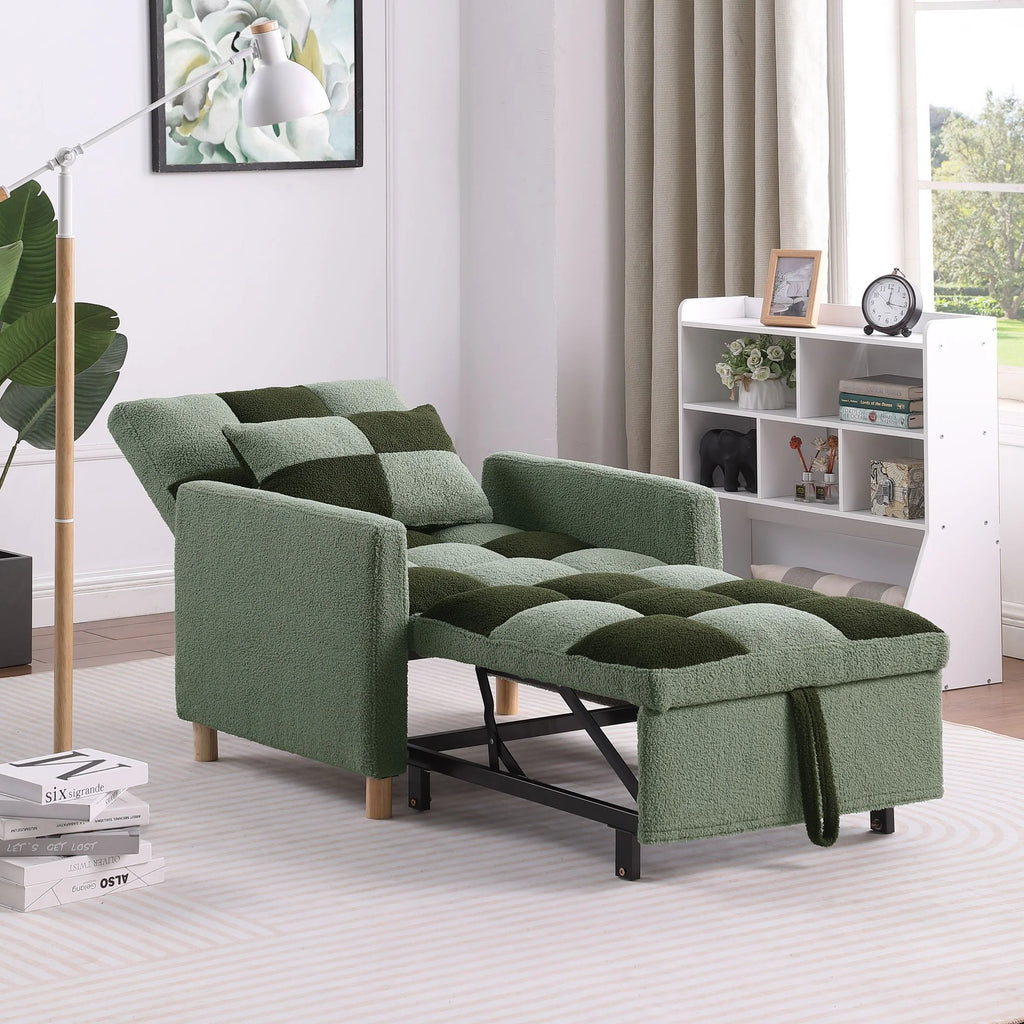 Convertible Sleeper Sofa Chair Bed with Pillow Teddy Fabric C723466
