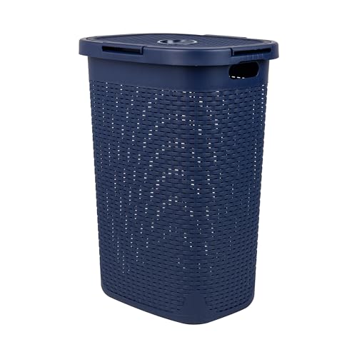 60L Slim Laundry Hamper with Lid, Plastic, Gray, Set of 2 U407