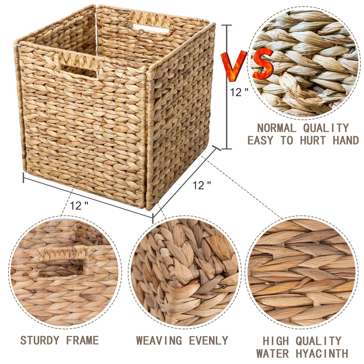 12x12x12 4 Pack Water Hyacinth Wicker Cube Storage Baskets X596530