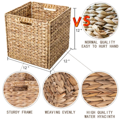 12x12x12 4 Pack Water Hyacinth Wicker Cube Storage Baskets X596530