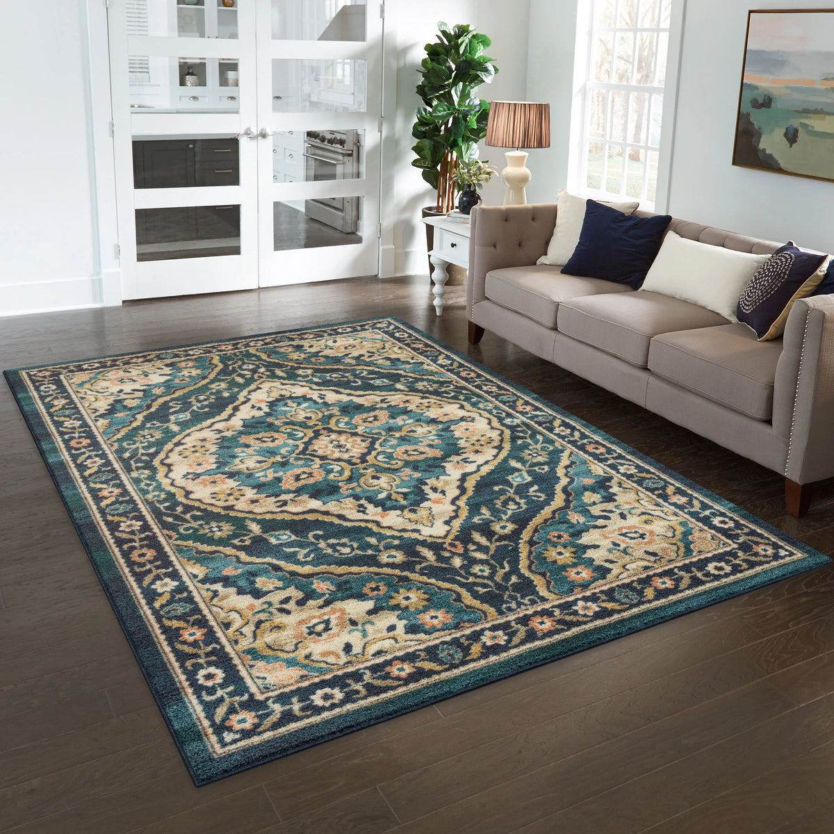Teal Blue Print Indoor Area Rug, 7' x 10' G78795