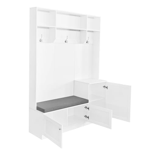 Black Hall Tree with Shoe Cabinet and Hanging Hooks A70673