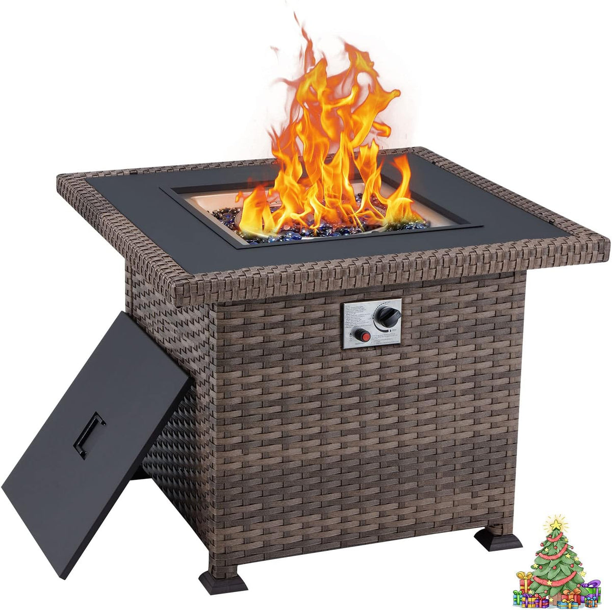 Propane Fire Pit Table 44in 50000BTU Auto-Ignition Smokeless with Cover and Blue Fire Glass Black N995