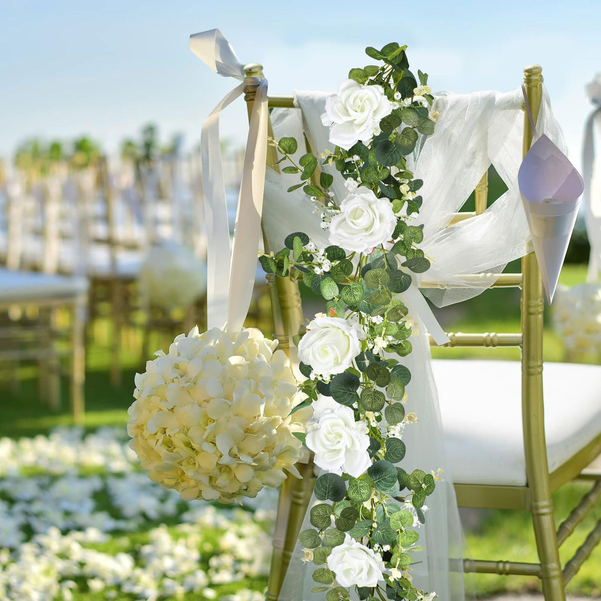 6.5ft Artificial Eucalyptus Garland with Flowers V12492