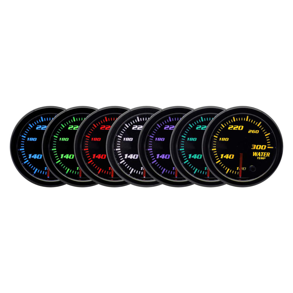 7 Color Water Coolant Temperature Gauge Kit 2-1/16 52mm Black Dial H602388