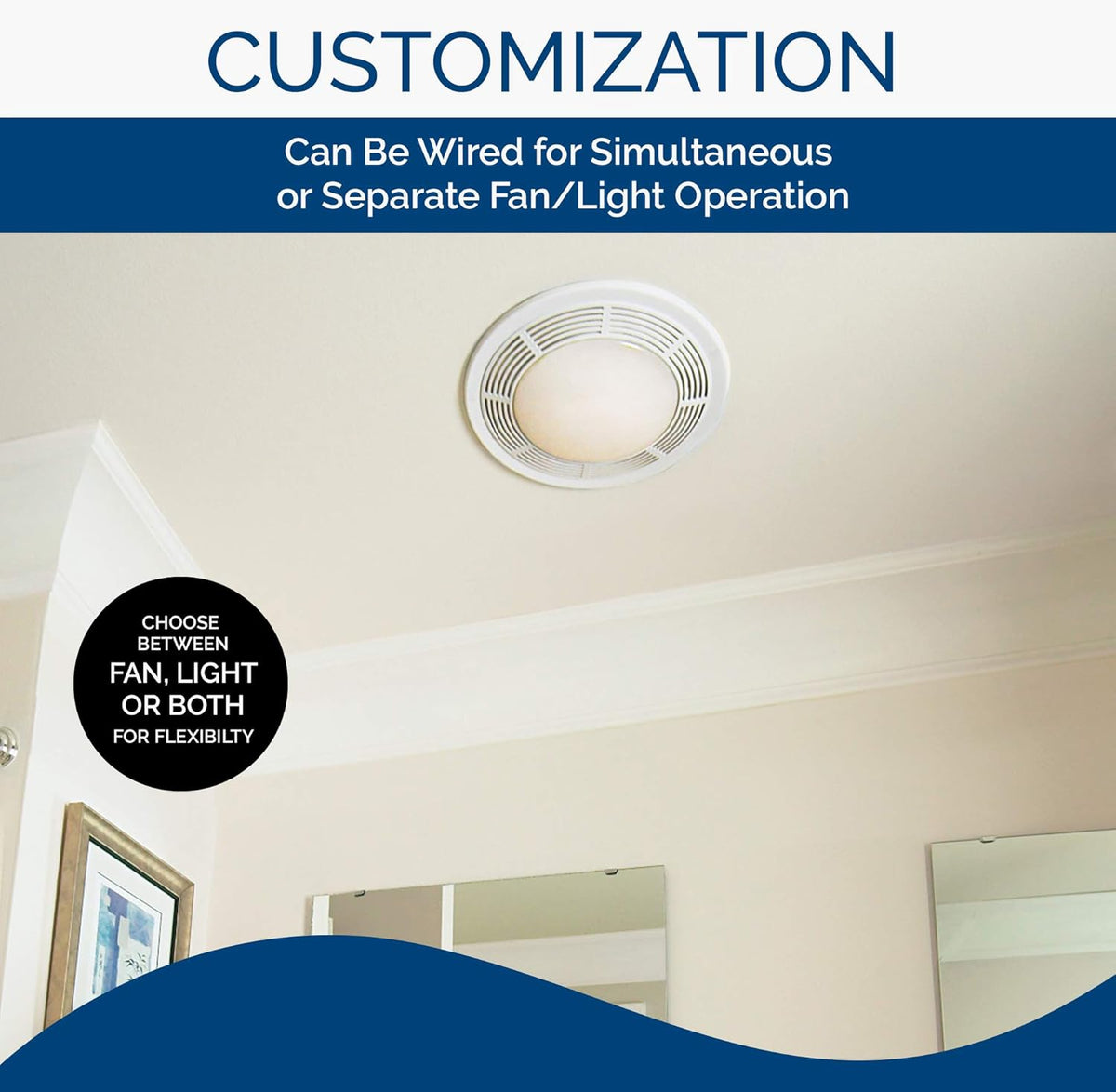Exhaust Fan and Light with Glass Lens, 100 CFM O53100