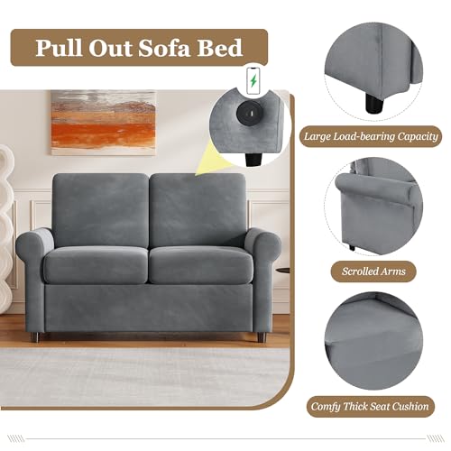 Gray Pull Out Sofa Bed with Twin Size Mattress Pad M614056