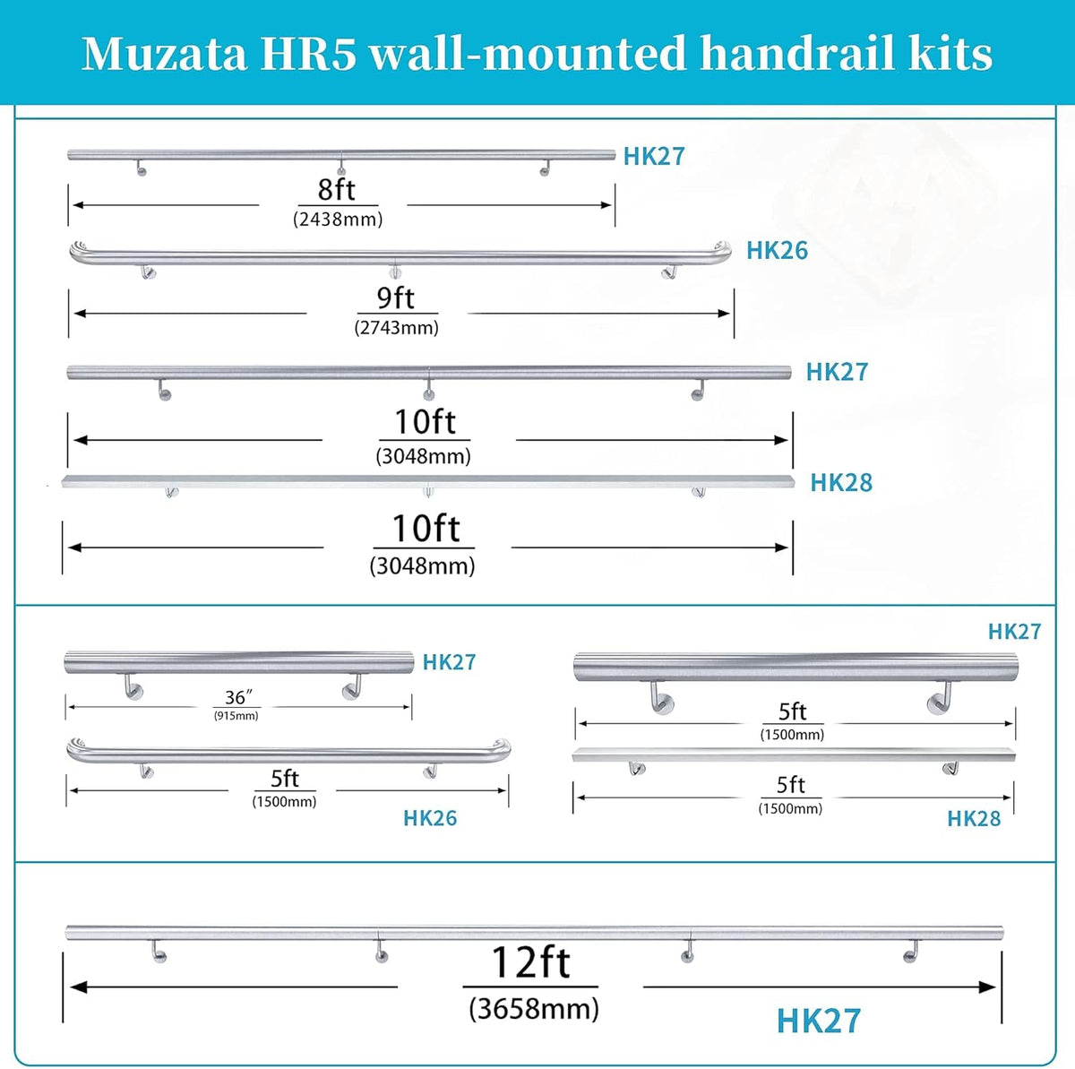Brushed Stainless Steel Wall Mounted Stair Handrail S653