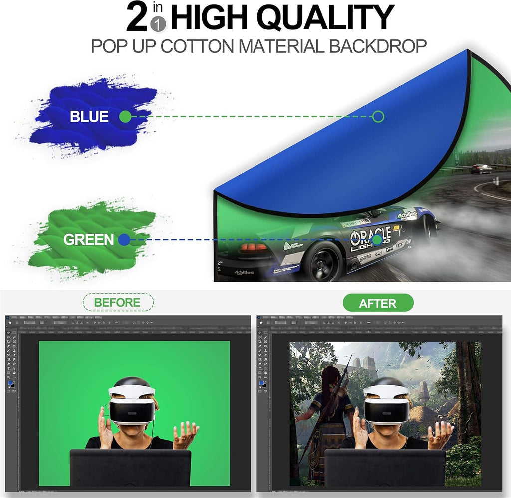 Portable Green Screen Backdrop 5 x 6.5ft Collapsible Chromakey Background Q660