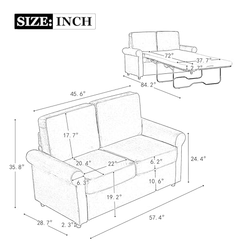 Gray Pull Out Sofa Bed with Twin Size Mattress Pad M614056