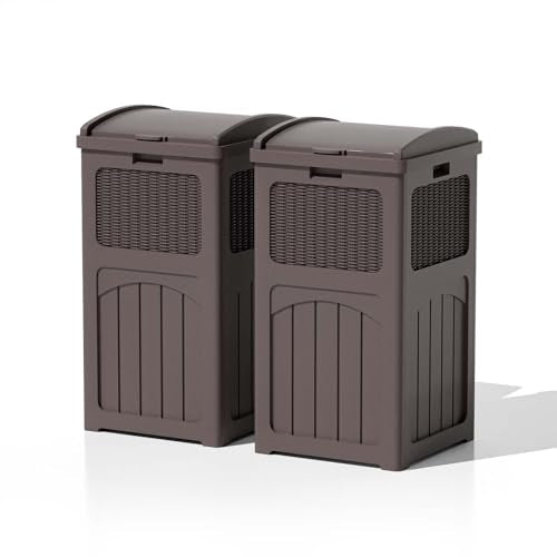 Black 36 Gallon Resin Outdoor Trash Can with Lid R2688