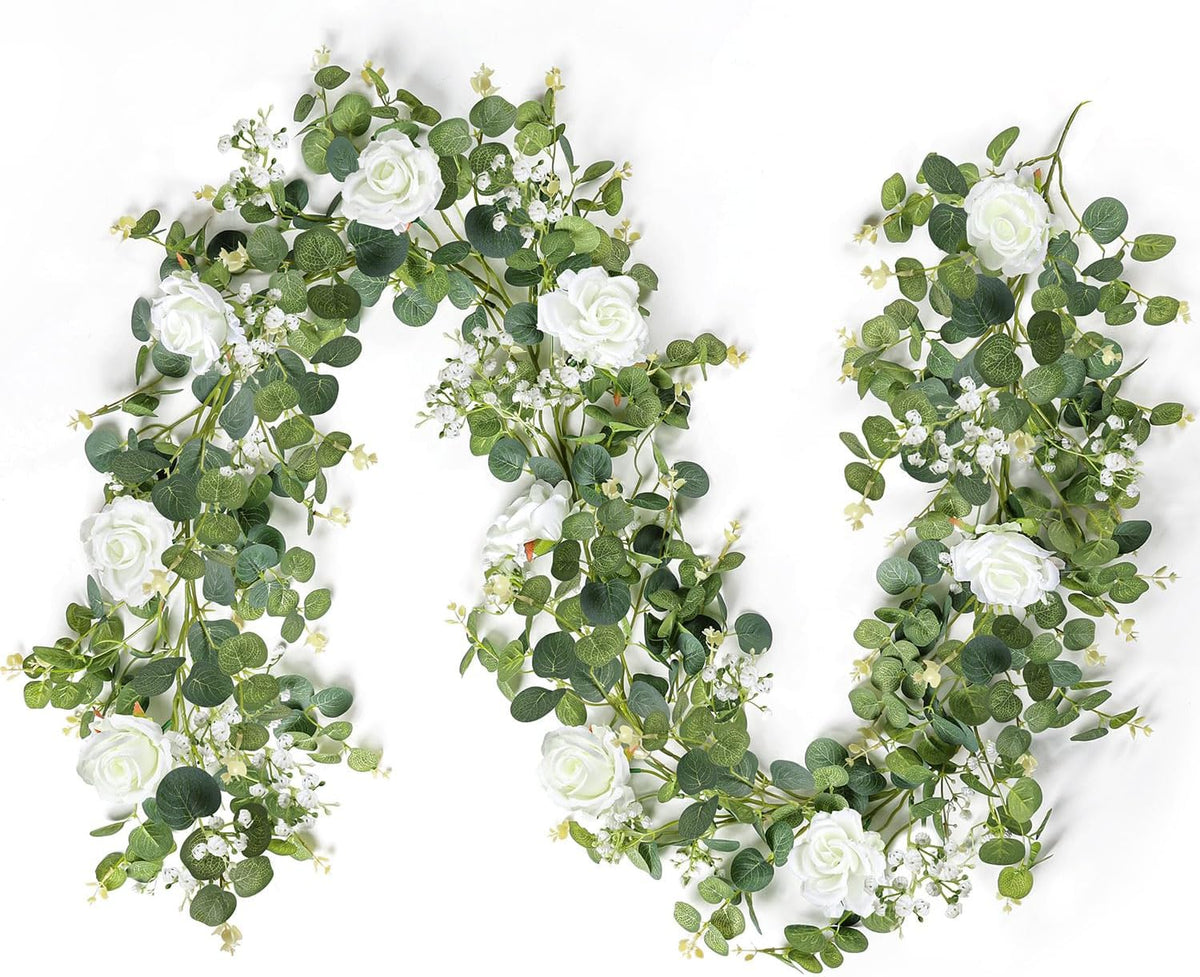 6.5ft Artificial Eucalyptus Garland with Flowers V12492