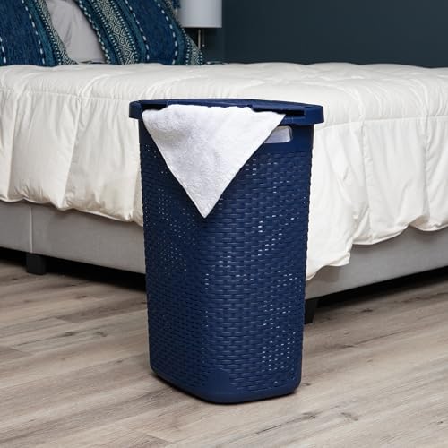 60L Slim Laundry Hamper with Lid, Plastic, Gray, Set of 2 U407