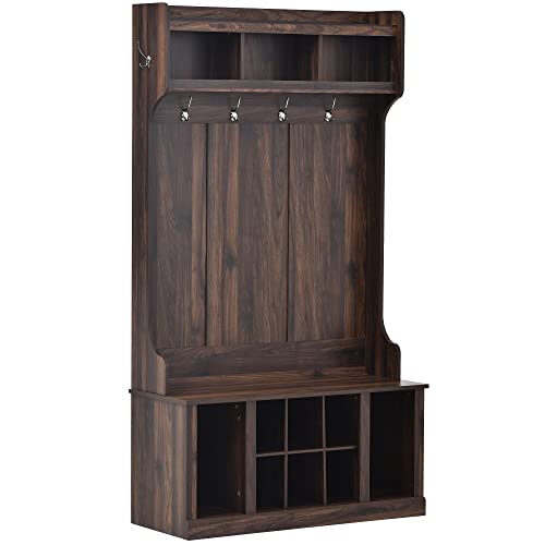 White Hall Tree with Storage Bench and 6 Hooks P6871