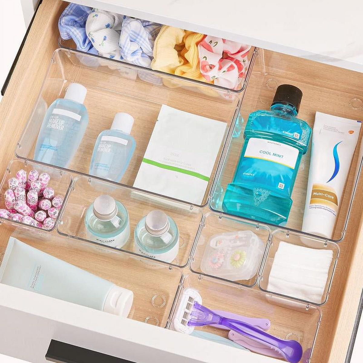 25 Count Clear Plastic Drawer Organizers Set, 4-Size Storage Bins J508