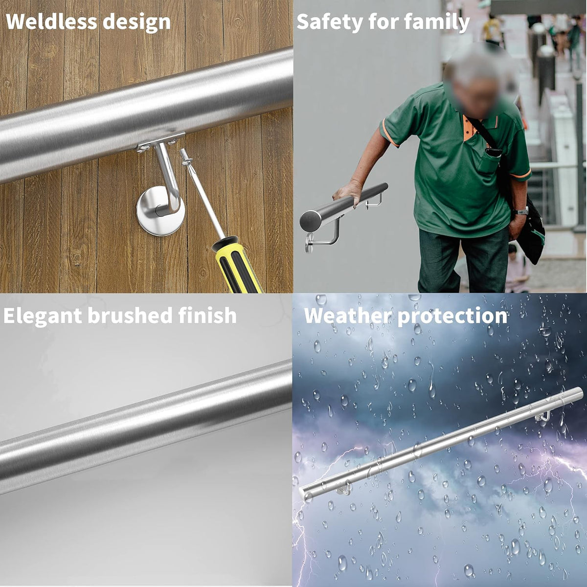 Brushed Stainless Steel Wall Mounted Stair Handrail S653