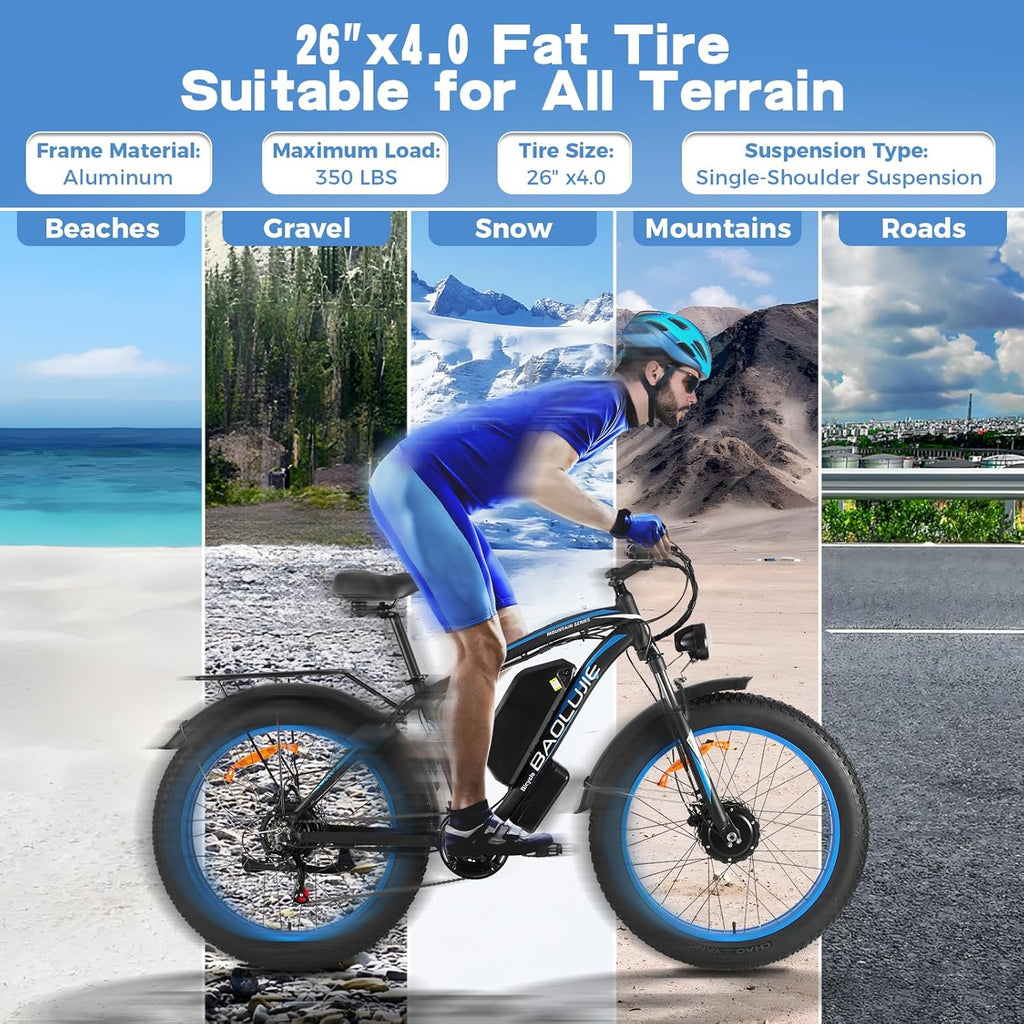 1000W Dual Motor 48V 20AH Battery 21 Speed Electric Bike H852