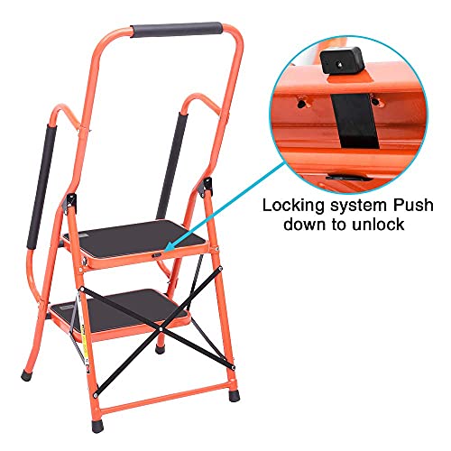 Black 2 Step Folding Ladder with Handrails W639721