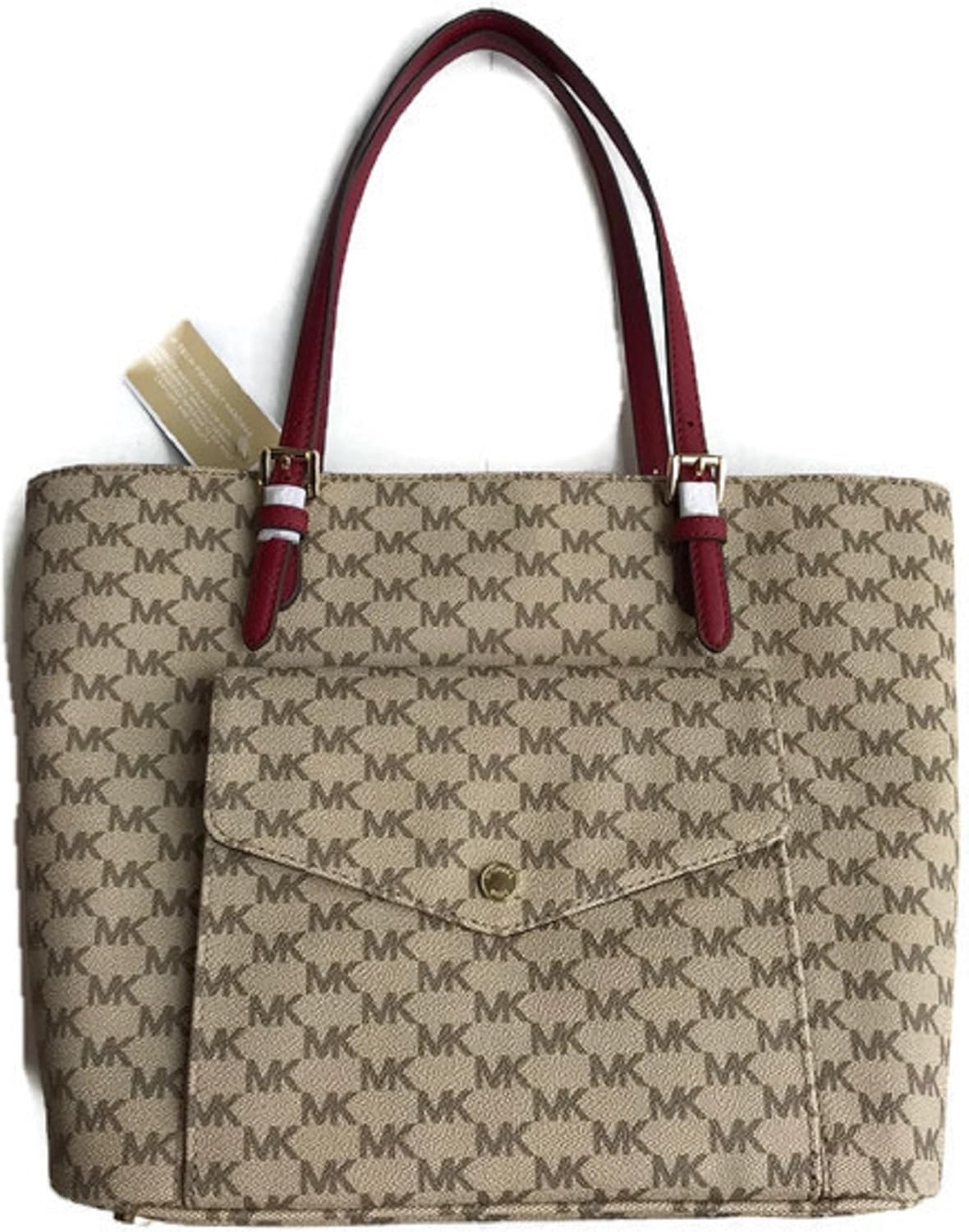 Large Leather Tote Bag Natural/Cherry U7502