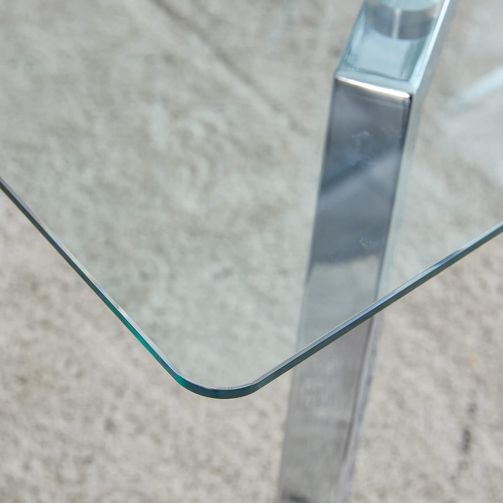 Rectangular Glass Dining Table with Tempered Glass Top and Silver Metal Legs M571408