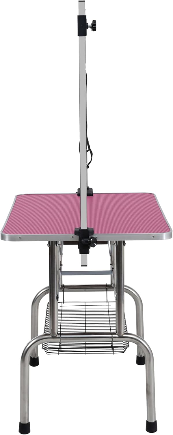 36" Folding Dog Pet Grooming Table with Adjustable Arm and Clamps, Loop Noose Stainless Steel Frame Rubber Mat D862