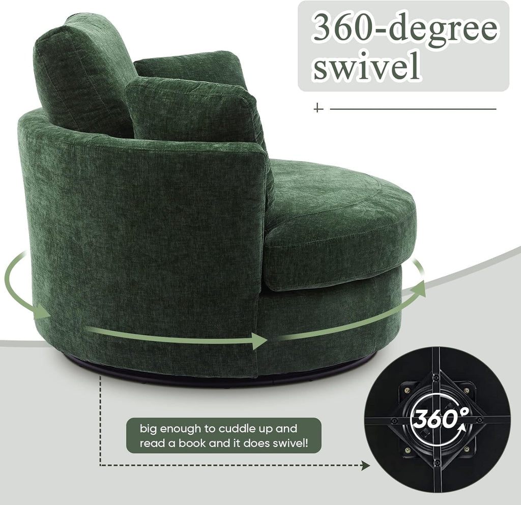 Green Chenille Oversized Swivel Barrel Chair M107561