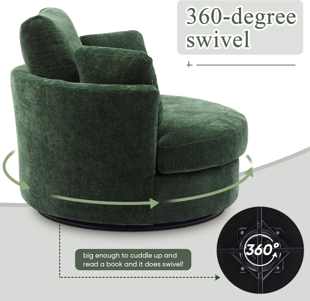 Green Chenille Oversized Swivel Barrel Chair M107561