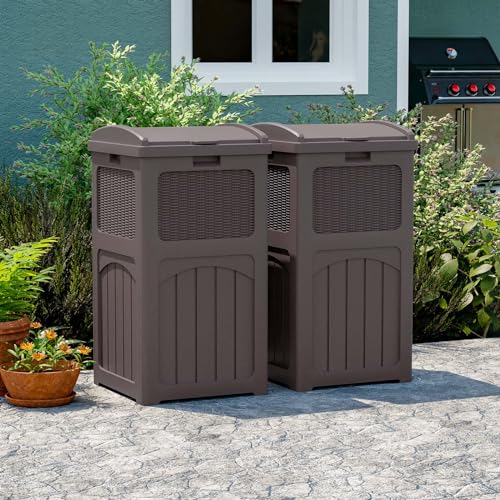 Black 36 Gallon Resin Outdoor Trash Can with Lid R2688