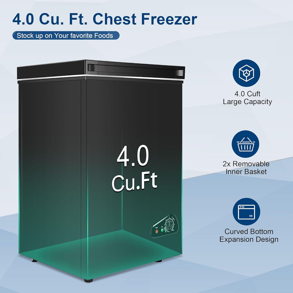 Compact Chest Freezer 4.0 cu ft with Removable Basket F650